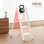GameGem 4 Step Ladder, 4 Step Stool for Adults, Folding Step Ladder with Secure Footing, Widened Pedal, Aesthetically Pleasing Looking, Blends Right into Domestic Rooms, Cream Chocolate