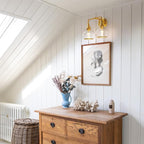 Gold Bathroom Light Fixtures 2-Lights Vanity Lights with Clear Glass Shade Bathroom Vanity Light 14 Inch Wall Sconces(Exclude E26 Bulb)…