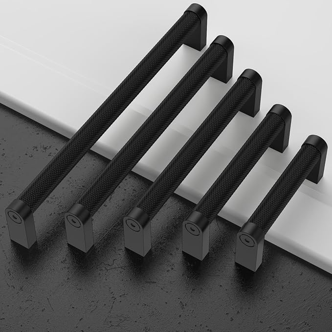 Amerdeco 10 Pack Matte Black Cabinet Pulls 3-3/4 Inch Hole Centers Kitchen Cabinet Handles Hardware Kitchen Handles for Cabinets Handles ZH0064