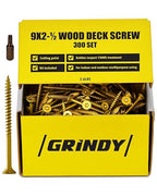 #9 x 2 1/2" Wood Screws by Grindy (300 Pack/2.6LBS) – Self-Drilling Deck Screws I Rust Resistant I Quick Drive & Fast Grip I for Cabinet, Furniture & Other Projects I Bit Included
