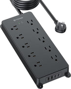 TROND Power Strip Surge Protector, Flat Plug 15ft Long Extension Cord, 10 Widely Spaced AC Outlets, 2 USB A & 2 USB C Ports, 4000J, ETL Listed, Wall Mountable, for Home Office Entertainment, Black