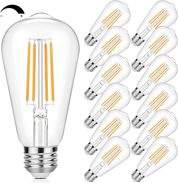 Vintage LED Edison Bulbs 60 Watt Equivalent Dimmable 7W ST58 LED Filament Light Bulbs Soft White 2700K Antique Style Lighting High Brightness 800LM E26 Medium Base Clear Glass for Home Office, 12 Pack