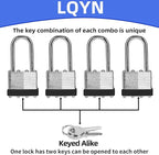 Padlocks with Same Key, LQYN 12 Pcs Laminated Keyed Padlock (1-9/16", 40mm), Keyed Alike Locks, Long Shackle, for Storage Locker, Hasp Latch, Toolbox, Sheds