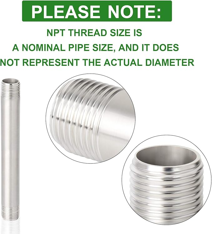 TAISHER 4PCS Stainless Steel Pipe Fittings, 1/4" NPT x 1/4" NPT Male Threaded, 8" Length Nipple Cast Pipe