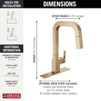 Delta Junction Brushed Gold Kitchen Faucet with Pull Down Sprayer, Modern Brushed Gold Single Hole Kitchen Sink Faucet, Single Handle, Champagne Bronze 19825LF-CZ