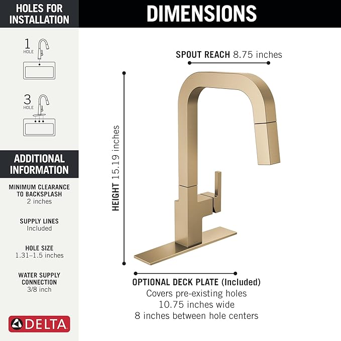 Delta Junction Brushed Gold Kitchen Faucet with Pull Down Sprayer, Modern Brushed Gold Single Hole Kitchen Sink Faucet, Single Handle, Champagne Bronze 19825LF-CZ