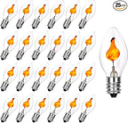 Abeja Flicker Flame Light Bulbs C7 Clear Flame Shape Candelabra Bulbs Fits C7 / E12 Base String Lights, Candelabra Lights, 25Pack