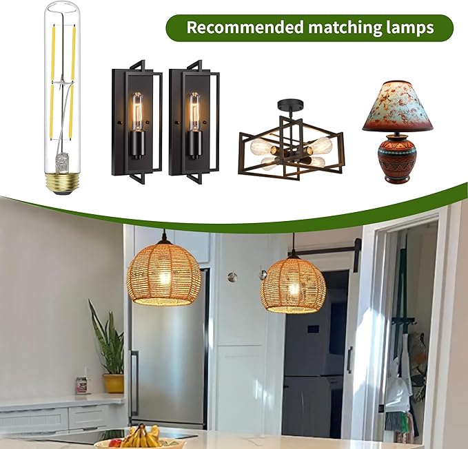 E26 Dimmable Led Tubular Light Bulbs, 60 Watt Equivalent,8.9 inch T10 Long Edison Bulbs, 6W 2700K Warm White 600LM Dimmable Warm Light, Vintage Clear Tube Edison Bulbs for Desk Lamps,Wall Sconces