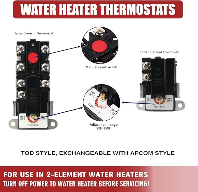 EWH-04 Electric Water Heater Tune-Up Kit with Element Wrench, Upper & Lower Heater Thermostat and Protective cover, 2x Heater Elements - 4500W/240V, 1 x Element Wrench, Water Heater Replacement Parts