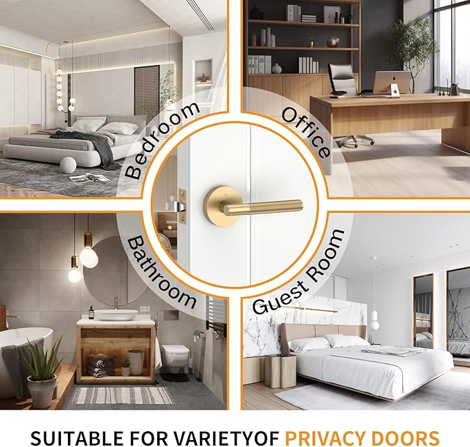 Amerdeco 3 Pack Champagne Bronze Door Handles Interior, Knurled Privacy Door Handles, Heavy Duty Door Lever for Bedroom or Bathroom, Reversible Keyless for Left Right Handed Doors AM0016 ASIN