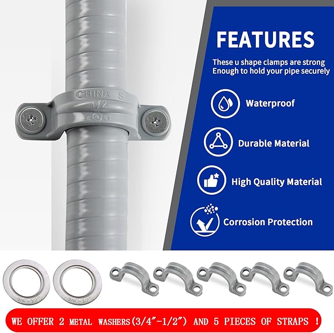 (1/2" Dia * 6 Feet with Wire) Yariwiz Flexible Electrical Conduit Liquid Tight PVC Conduit Kit with 3-Conductor 10 Gauge AWG Wires, Sealtight Seal Flex Liquidtight Wire Outdoor Non Metallic Grey