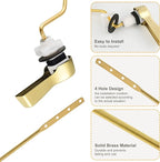 Hibbent Universal Metal Side Mount Toilet Handle Replacement Kit, Brass Toilet Flush Tank Lever with Stainless Steel Flapper Chains for Most Toilets, Shiny Gold