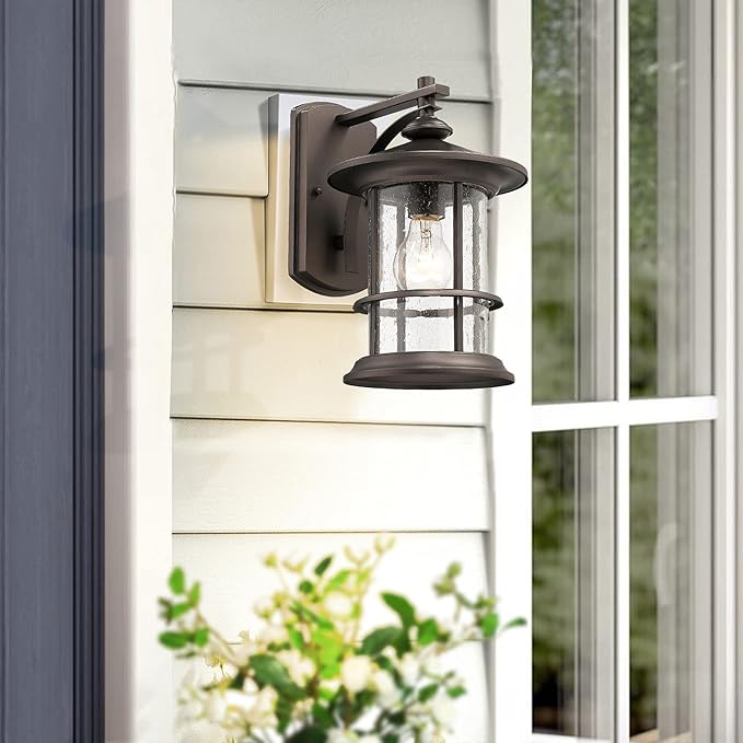 MICSIU Oil Rubbed Bronze Outdoor Light Sconces Wall Mount, Clear Seedy Glass Large Exterior Porch Wall Lantern, 12.5" Outside Lights for House, Front Porch, Patio, Backyard