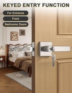 3 Pack Entry Door Levers with Lock and Key, Brushed Nickel Keyed Alike Lockset Combo Pack, Entrance Door Handles for Office and Front Door, Door Knobs Lockset (Each with 3 Keys)