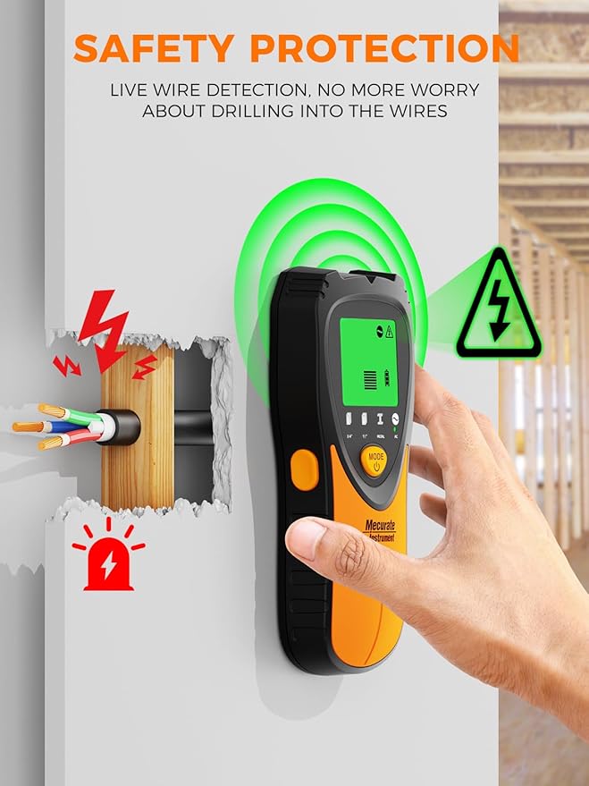 Mecurate Stud Finder Wall Scanner Sensor - 5 in 1 Electronic Stud with LCD Display & Audio Alarm for Wood AC Live Wire Metal Studs Detection Joist Pipe