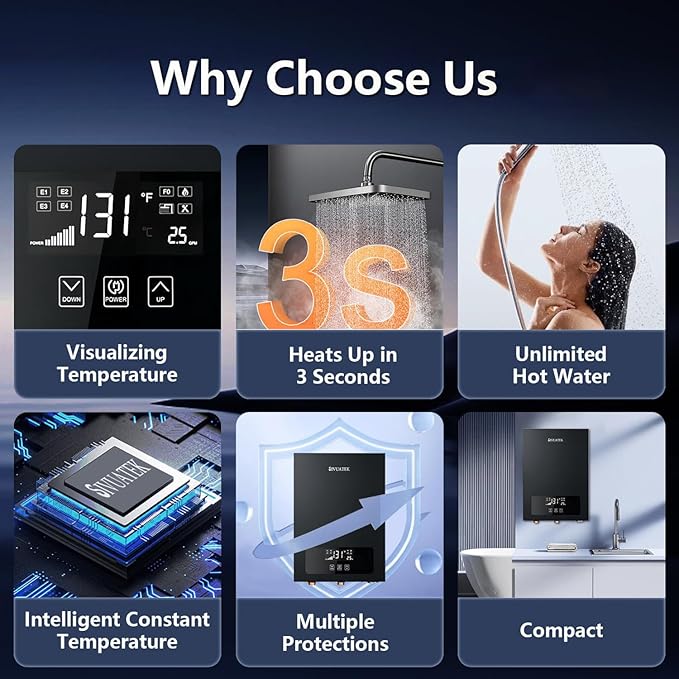 Electric Tankless Water Heater SIVUATEK 18kW, 240V - On-Demand Hot Water for Whole House - ETL Certified, Self Modulating - Compact Design for Easy Installation - for 3 Point of Use Hot Water