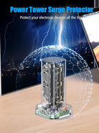 Tower Power Strip with 15W Wireless Charger, 10FT Flat Plug Extension Cord with Multiple Outlets, 12 AC Outlets, 4 USB Ports (2 USB C) Charging Station Surge Protector for Office Home Dorm Room(Black)