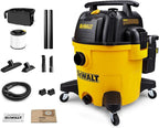 DEWALT 10 Gallon Shop Vacuum Wet and Dry, 5.5 Peak HP Poly Wet Dry Vacuum Cleaner with Attachments, 2-Stage Motor, Portable Handle/Caster with Drain Blower, DXV10PZ for Car, Garage, Workshop, Pet Hair