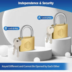 HOX Solid Brass Keyed Different Padlock with 1-9/16-Inch Wide Body, Brass Cylinder - for Hasp Latch, Sheds, Fences, Storage Locker, 12-Pack