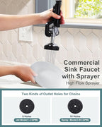 21" Height Commercial Faucet Wall Mount with Sprayer 8" Adjustable Center 9.6" Swing Spout, Kitchen Sink Faucets with Pull Down Pre-Rinse Sprayer for Restaurant Industrial Kitchen, Chrome