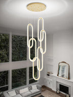 Flashing God Modern Chandelier,Gold Chandeliers 6 Ring Led Foyer Chandeliers,Larger High Ceiling Chandelier for Living Room,Rectangle Chandelier for Entryway Staircase