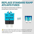 NuIth Manual Reset Mini Fuse Circuit Breakers 15A, E39 Low Profile ATO/ATC Circuit Breaker Blade Fuse 12V-32V DC 15A Re-settable Standard Blade Fuses for Car Truck RV Marine (2PCS-15A)