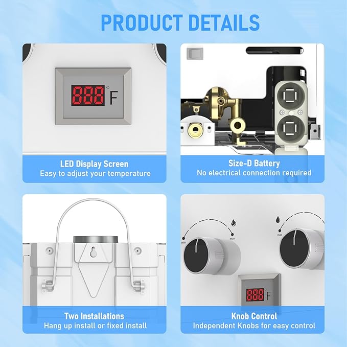 Tankless Water Heater, VANSTON Propane Water Heater Outdoor, 2.11GPM Portable Water Heaters, Instant Hot Water Heaters, Overheat Protection, Easy Installation, Lightweight with Handle for RV, Camping