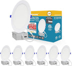 LAMPHOME 6-Pack of 8-Inch Slim LED Recessed Lights with Junction Box, Adjustable Color Temperatures (2700K-5000K), 18W Equivalent to 125W, Dimmable, 1600LM Brightness - ETL and Energy Star Certified
