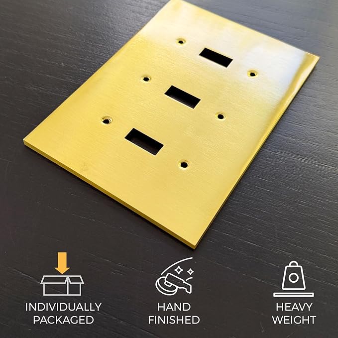 RIO SALTO Modern Metal Vibrant Yellow Gold Triple Toggle Light Switch Cover Metal Decorative Toggle Switch Covers Wall Plate Outlet Electric Outlet Socket Triple Togle - Midsize 3 Gang