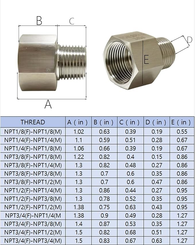2 pieces Npt3/8 Female to Npt1/8 Male Reducer,3/8-1/8Water pipe Adapter, Fabricate of 304 Stainless Steel