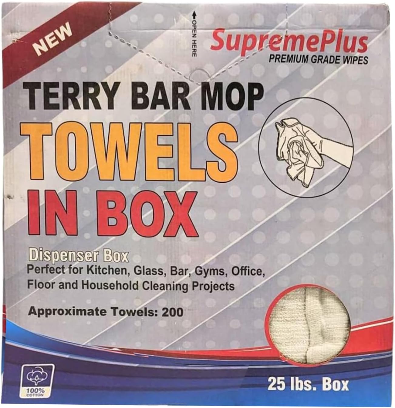 White Terry Bar Mop Towels 200 Pcs (Approx)- 100% Cotton Ultra-Absorbent Cleaning Rags, Perfect Washable Kitchen Rags for Bars, Restaurants & Home - Multipurpose (25 lbs. Compressed Box)