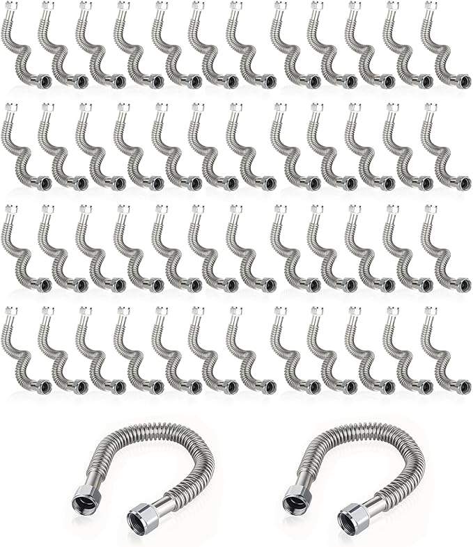 50-Pack GUOFIS Corrugated Flexible Stainless Steel Water Heater Connector,3/4" FIP x 3/4" FIP Hose for Water Heater/Water Softener(24-Inch)(HOSE040-50Pack)