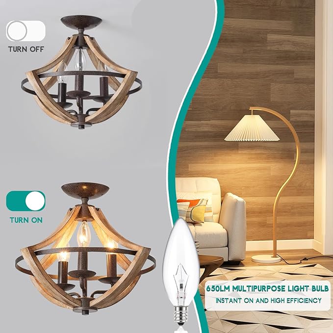 E12 60 Watt Incandescent Candle Light Bulbs, Chandelier Light Bulbs for Ceiling Fan, Vanity, Outdoor - Warm White 2500K, 500 Lumen Dimmable B10 Clear Candelabra Base Bulbs (12 Pack)