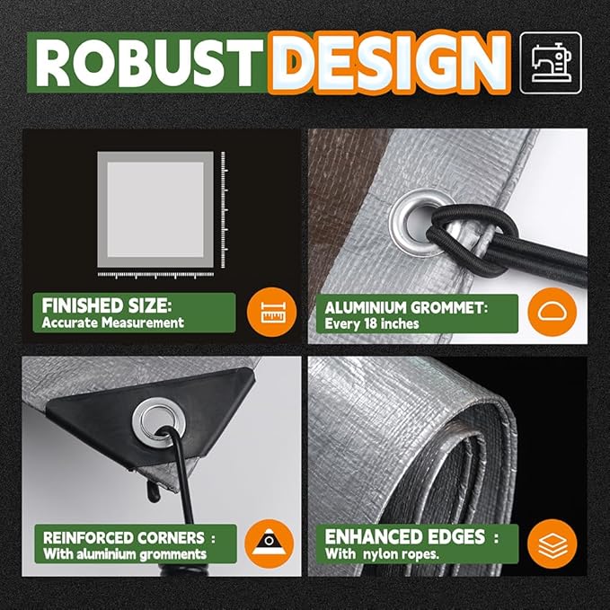 RAINDEWAY Tarps Heavy Duty Waterproof 6x8 Feet(3 Pack),10Mil Thick Multipurpose Poly Small Tarp Cover with Metal Grommets and Reinforced Edges,Silver/Brown Tarp