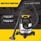 STANLEY 4 Gallon Wet Dry Vacuum, 4 Peak HP Stainless Steel 3 in 1 Shop Vacuum Blower with Powerful Suction, Vacuum for Job Site, Garage, Basement, Workshop, Top Handle, Portable Wet Dry Vac SL18301-4B