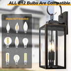 Large Dusk to Dawn Outdoor Lighting - 19" Black Outside Wall Mount Light Fixture with Gold Trim, Exterior Farmhouse Wall Sconce Lantern, Modern Porch Light Exterior Lamp for House 2-Light (1 Pack)