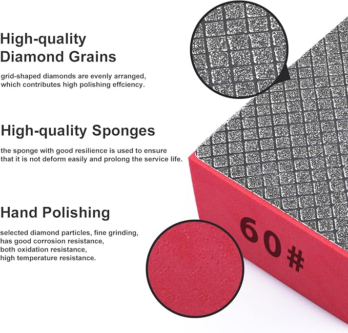 1pcs Diamond Hand Polishing Pads for Ceramic Tile Glass Grinding,Sanding Blocks Polishing 60#