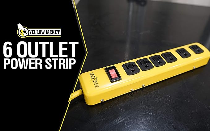 Woods Wire Southwire Yellow Jacket 5139N 14/3 6-Outlet Heavy Duty Industrial Metal Workshop Strip with 6-Foot Power Cord; Sliding Safety Covers and Overload Protection (Pack of 4)