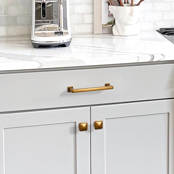 10 Pack 3"(76mm) Vintage Antique Brass Cabinet Pulls Kitchen Cabinet Handles Drawer Pulls Cupboard Hardware for Cabinets CK0078