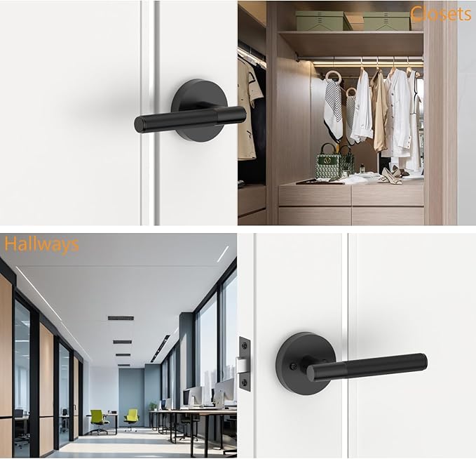 Amerdeco 1 Pack Matte Black Passage Door Handles,Heavy Duty Non-Locking Door Lever for Hall, Closet,Office Area, Shopping Malls AM0016