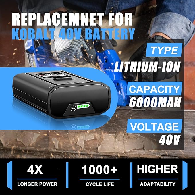 KB2540C-06 40V Replacement for Kobalt 40V Battery 6.0Ah KB-540-06 KB440-06‎ KB240-06 KB2540C-06 KB640-03, Compatible with Kobalt Battery for 40V Cordless Power Tools