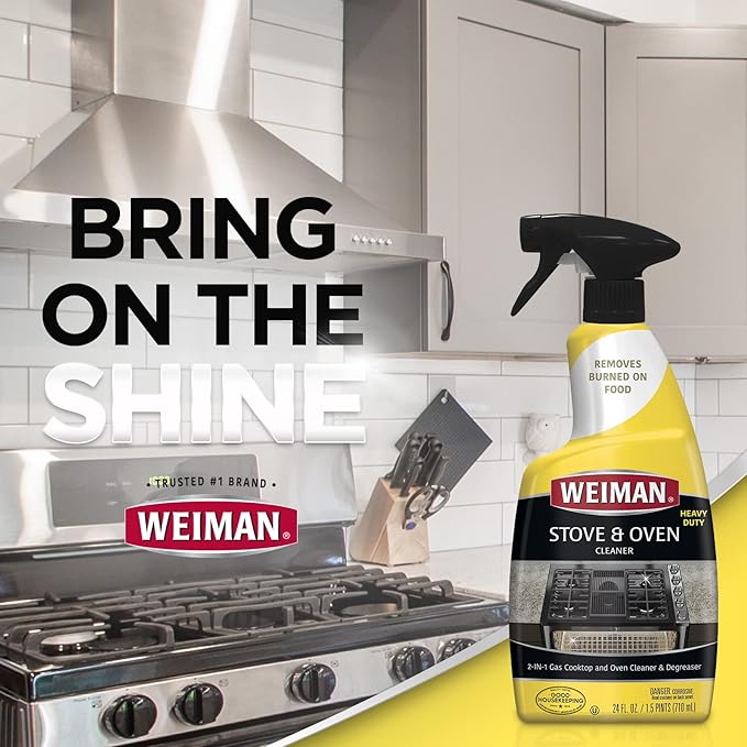 Weiman Heavy Duty Stove and Oven Cleaner and Degreaser for Glass, Ceramic Cooktops, BBQ grill grates - 2 Pack, 24 Oz w/MicroFiber Towel
