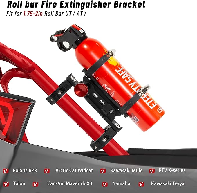 UTV Fire Extinguisher with Mount Kit- Quick Release Roll Bar Fire Extinguisher Bracket Holder for Any Vehicle with 1.75"-2" Roll Bar, Compatible with Polaris RZR/Can Am X3/Jeep Wrangler