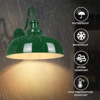 Outdoor Gooseneck Barn Lights, 16 Inch Dome Rustic Outdoor Wall Sconces, Farmhouse Exterior Wall Mount Lighting Fixture, Industrial Green Wall Lantern for Porch, Entryway, Garage, RZ007L-2 GR+WH