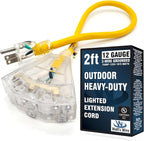 Outdoor Extension Cord Waterproof (2 ft) 12 Gauge Heavy Duty Extension Cord Splitter - Lighted Outdoor Extension Cords with Multiple Outlets - Watts Wire - 2' Grounded - extensiones electricas