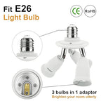 DiCUNO 3 in 1 E26 Light Socket Splitter Adapter, Standard Base LED Bulb Converter, 360 Degrees Adjustable 180 Degree Bendable, 3 Way Bulbs Socket Holder
