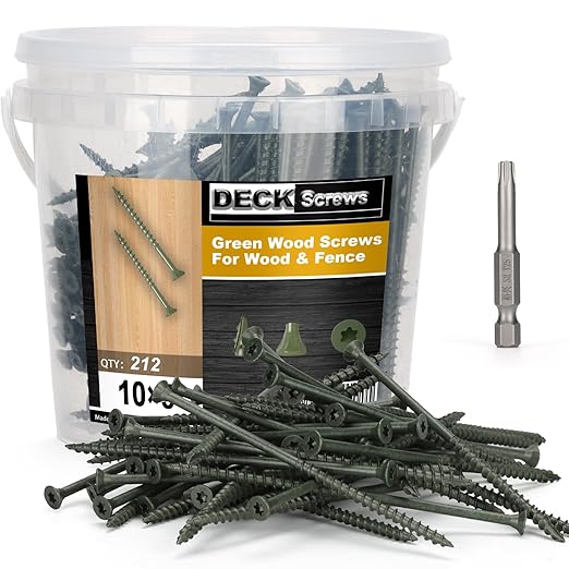 Deck Screws #10 x 5’’, T25 Star Torx Drive Flat Head Wood Screws, Green, 5lb