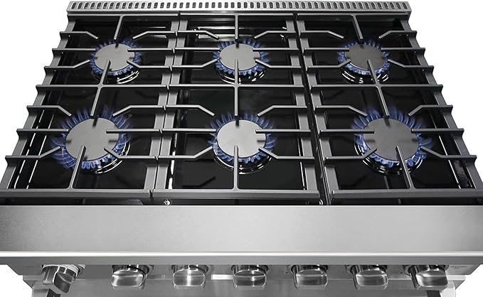 36 inch Professional Freestanding Pro-Style Natural Gas Range or Liquid Propane Gas Range with 6 Burners, 6.0 cu.ft. Oven Capacity, in Stainless Steel - KOS-36RG03M (Black)