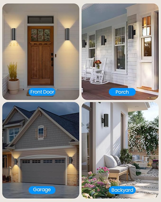 KIZON Dusk to Dawn Outdoor Lighting 2 Pack, Modern Outdoor Wall Lights Black Exterior Lighting Fixtures Wall Mount with E26 Base, Waterproof Sconce Porch Light with Bulbs Included, ETL Listed