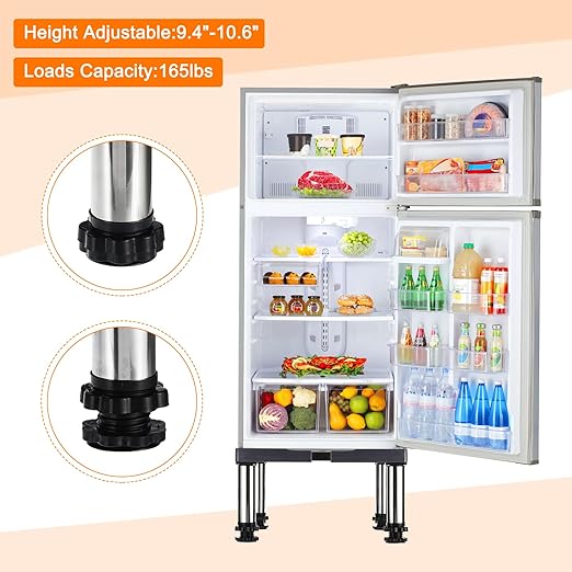 PATIKIL Mini Fridge Stand, 4 Strong Feet Laundry Stand Base Multi-Functional Adjustable Base Tray Anti-Vibration for Refrigerator Washing Machine Dryer AC, 9.4"-10.6" Height, 2Pack